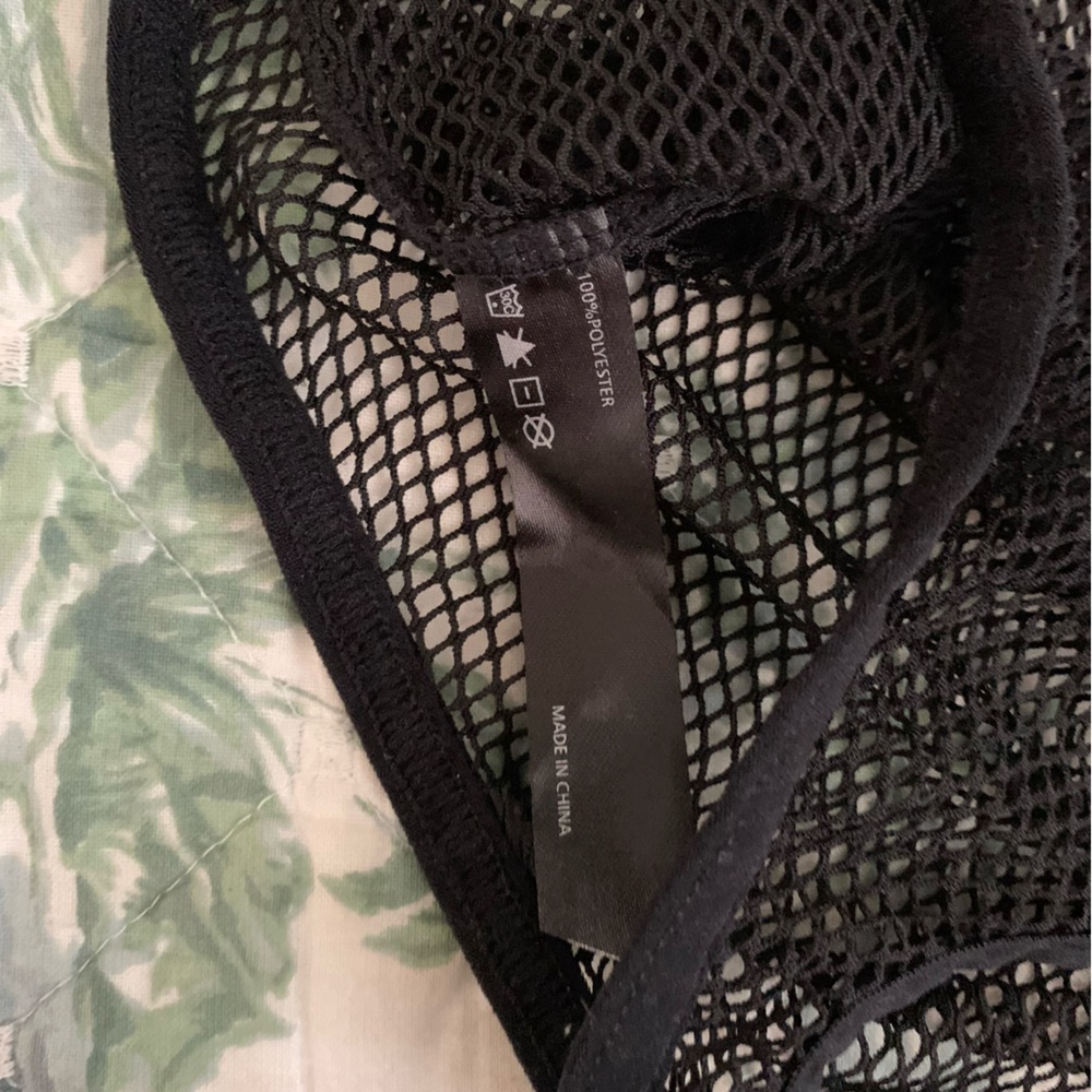 Nasty Gal Net Your Gal Mesh Fishnet Thong Bodysuit XS Black Racerback Zip - Picture 8 of 10